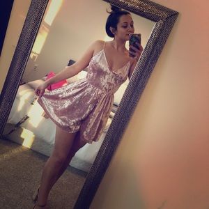 Pink velvet dress romper